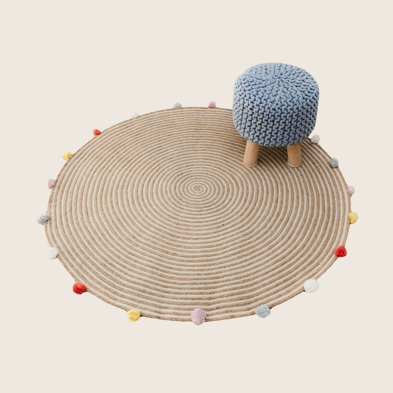 V262-CI-STK-014LG-s-l1600-2-00 Kids Hand Knitted Cotton Braided Foot Rest Sitting Stool Ottoman (Light Grey) - Image 1