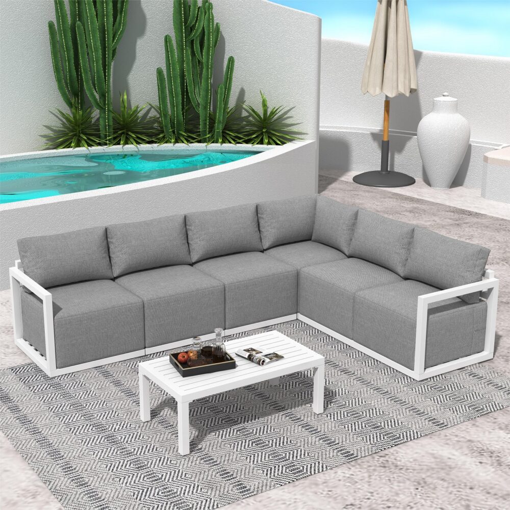 V264-OTF-543A-DGR-7PC-172495-00 Alfresco Contemporary All-Weather Lounge Set – Charcoal Grey - Image 1