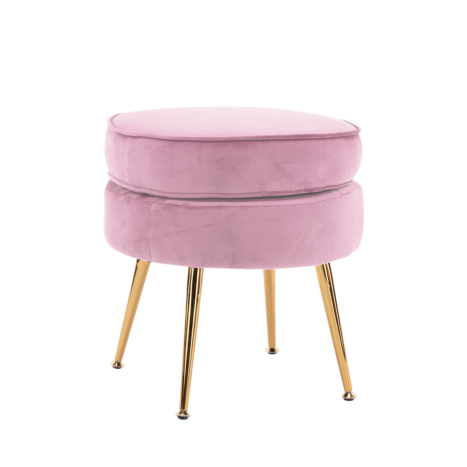 V274-FT-VST-1596-PK-FT-VST-1596-PK-00 Ottoman Foot Stool Velvet Fabric Metal Leg Round PINK - Image 1