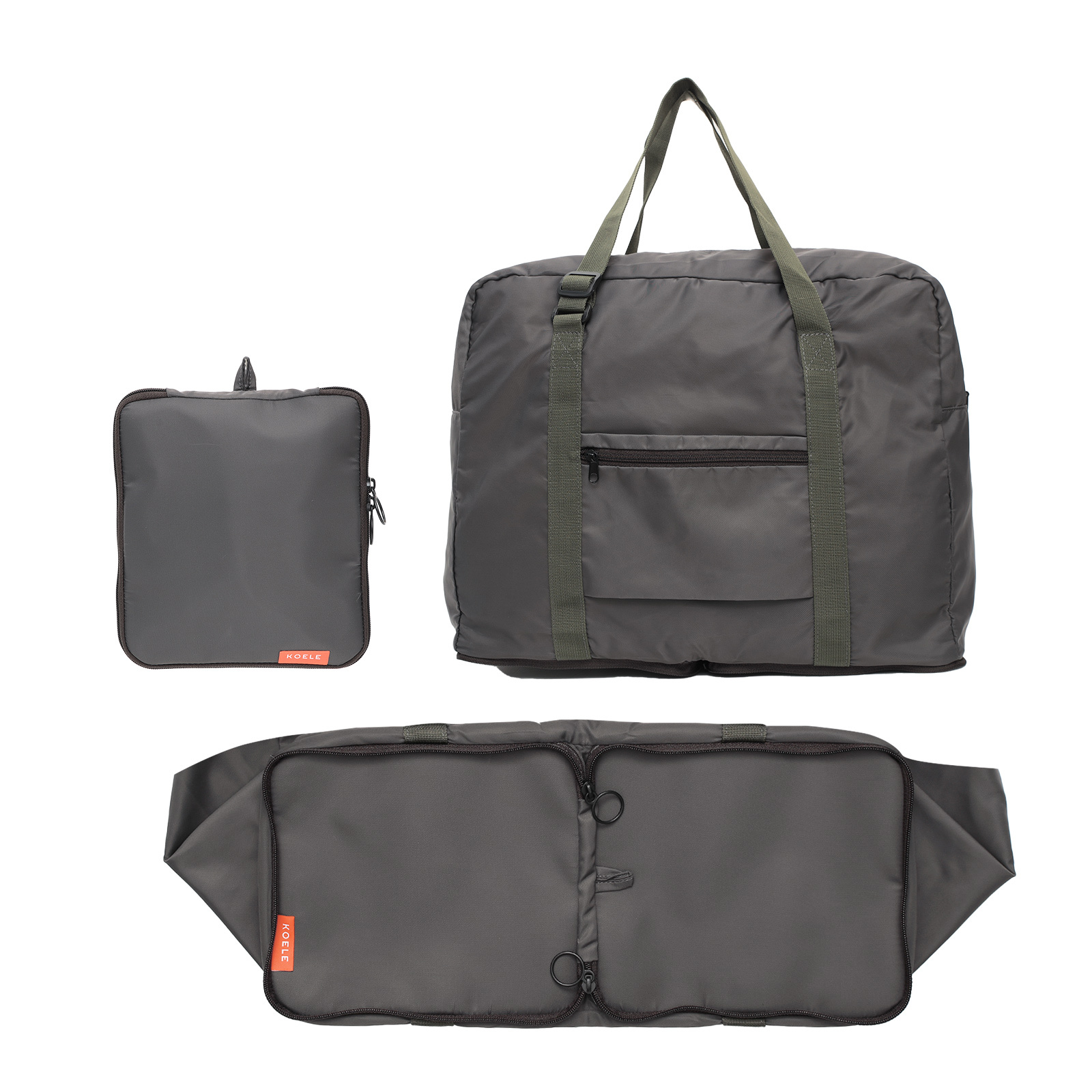 V274-GM-KOEBAG-BOS-KAK-GM-KOEBAG-BOS-KAK-00 Shopper Bag Travel Duffle Bag Foldable Laptop Luggage Nylon KO-BOSTON KHAKI - Image 1