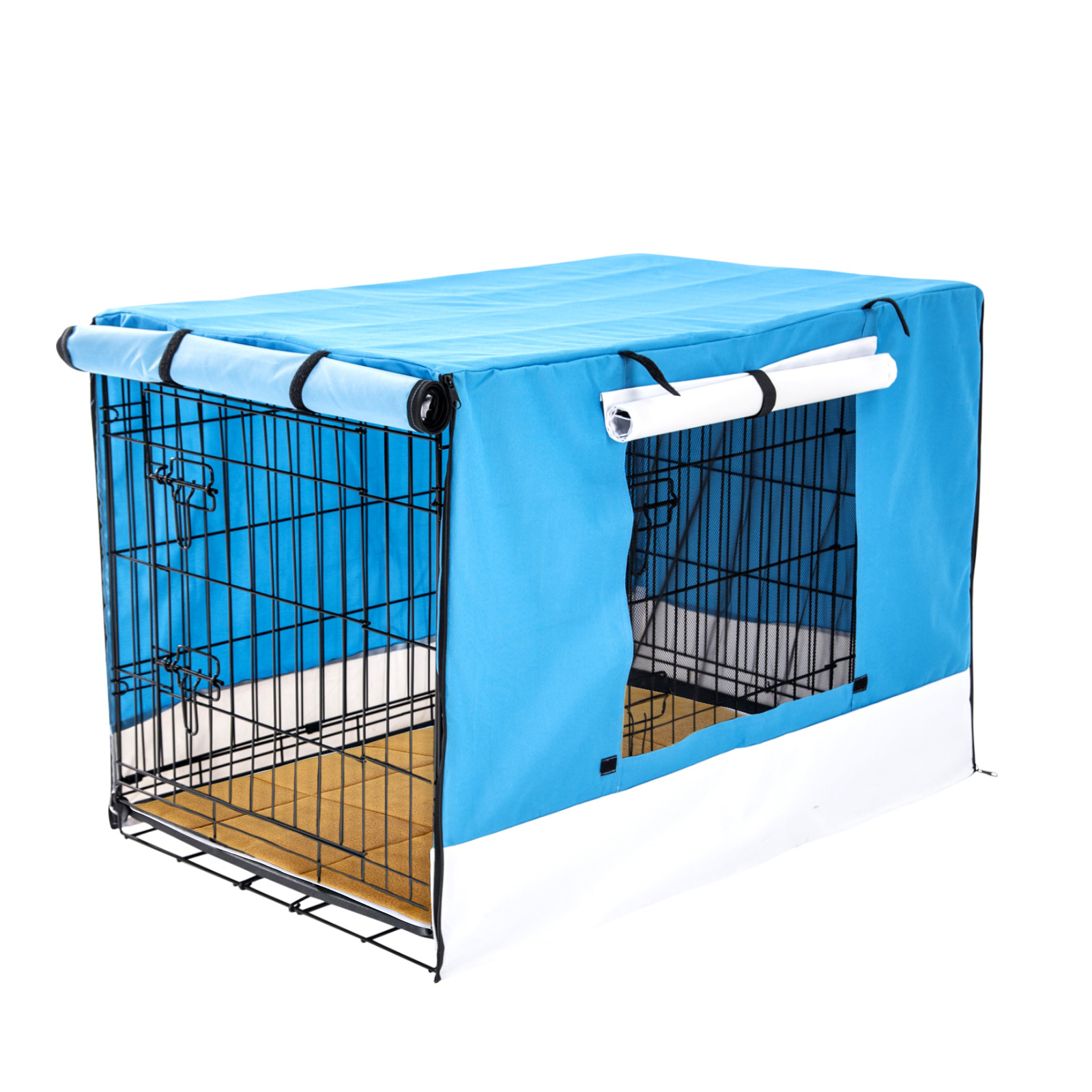 V274-PET-WCCVCU42-BU-PET-WCCVCU42-BU-00 Wire Dog Cage Crate 42in with Tray + Cushion Mat + BLUE Cover Combo - Image 1