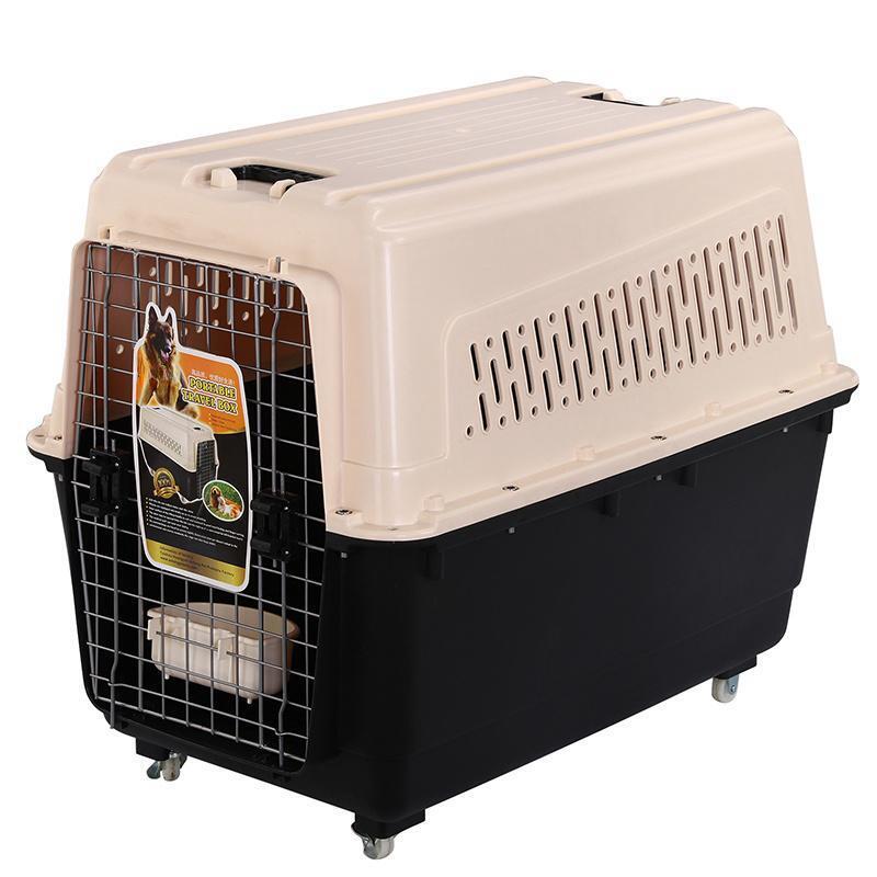 V278-BP216-161090-00 YES4PETS XXXL Plastic Pet Dog Carrier Transport Cat Cage With Wheels Tray & Bowl - Image 1