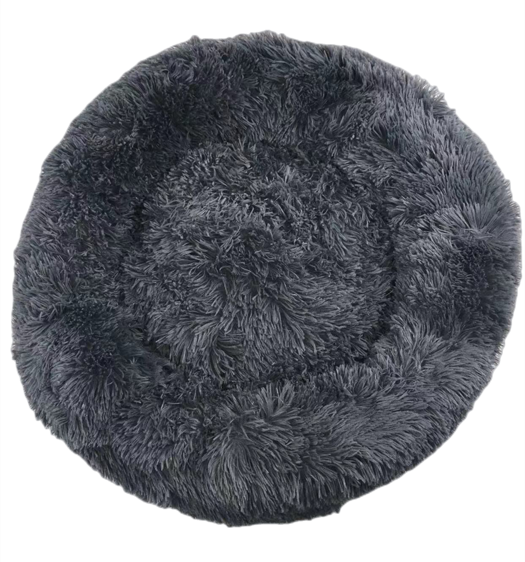 V278-DSLB3-L-DARK-GREY-173856-00 YES4PETS Large Round Calming Plush Cat Dog Bed Large Comfy Puppy Fluffy Bedding Dark Grey - Image 1