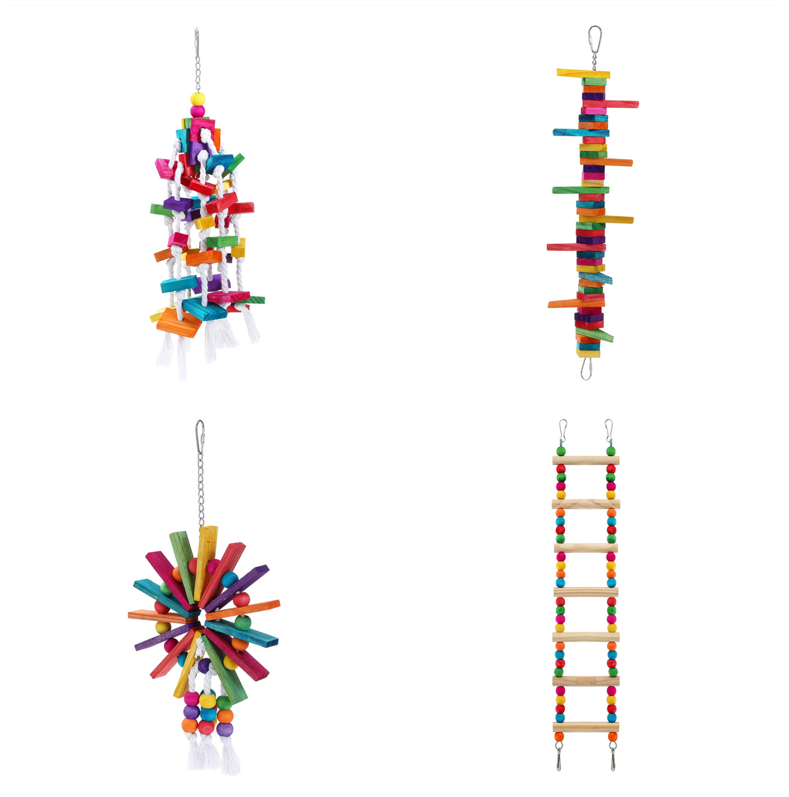 V278-T-11253-11260-11277-11284-150976-00 YES4PETS 4 X Assorted Wood Large Hanging Swing Bird Parrot Parakeet Cockatiel Budgie Toys - Image 1