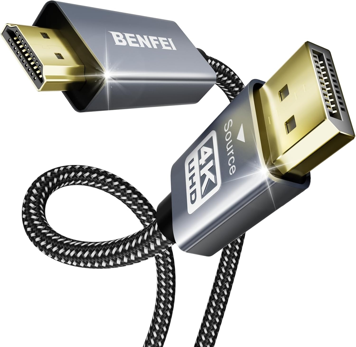 V28-ELEBEN273GY6F-202502281146-00 BENFEI 4K DisplayPort to HDMI 1.8m Cable - Image 1