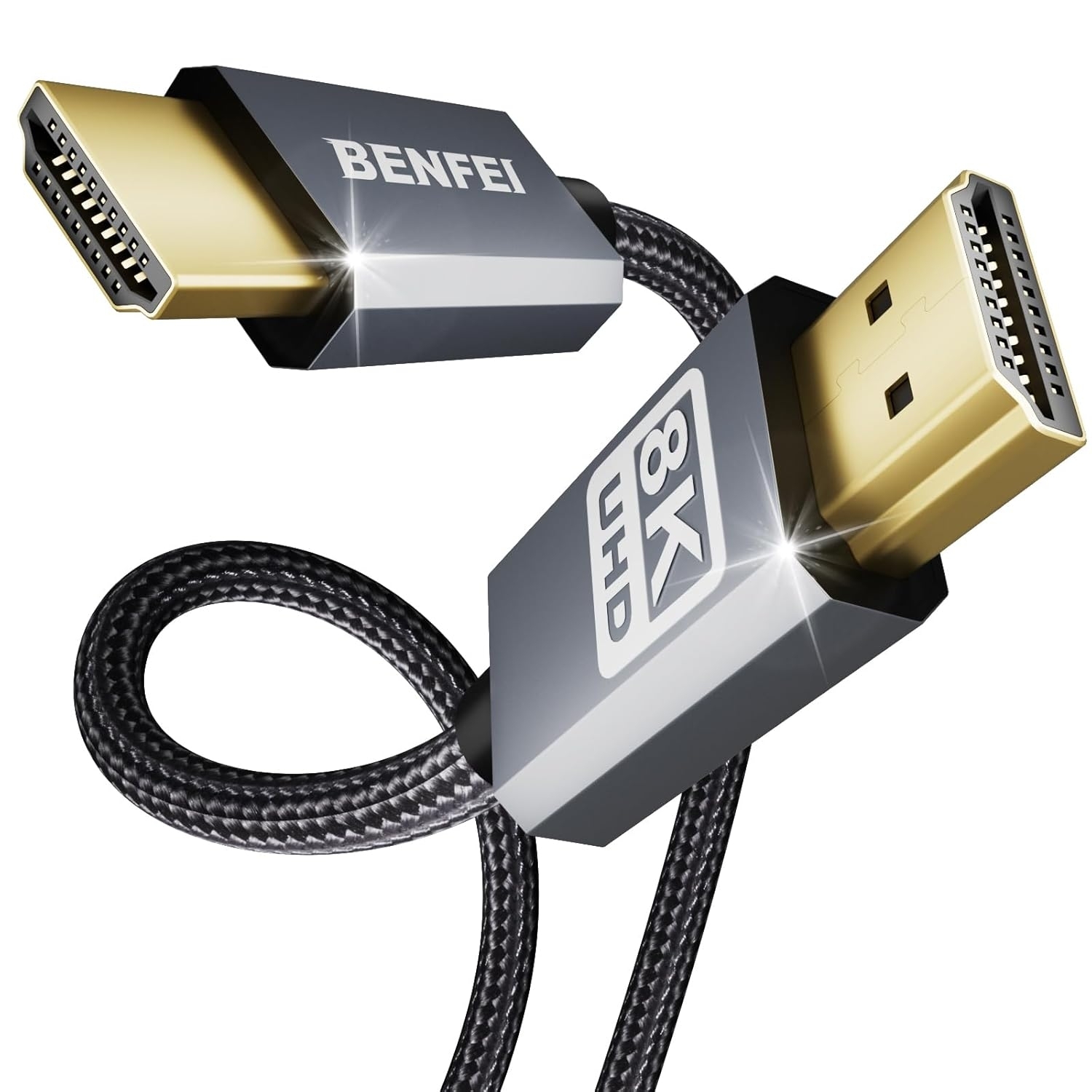 V28-ELEBEN358GY1M-202505281133-00 BENFEI 358GY-1M 8K V2.1 HDMI Male to HDMI Male Cable, Aluminum Shell Nylon Braided Certified Ultra High Speed 1M - Image 1