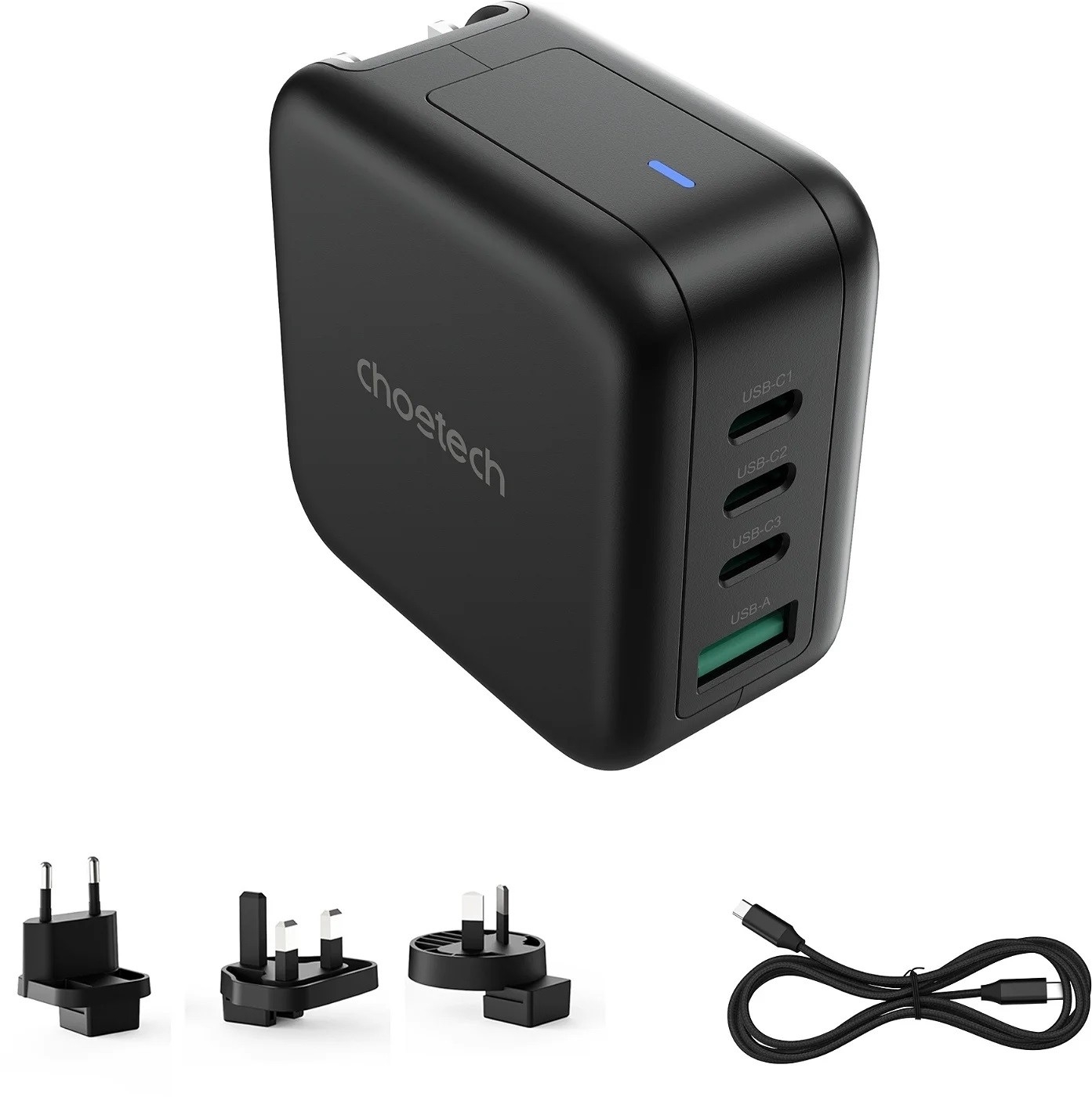 V28-ELECHOPD6055-202223-00 CHOETECH PD6055 GAN USB-C + USB-A 70w Travel Charger (US/EU/UK/AU) - Image 1