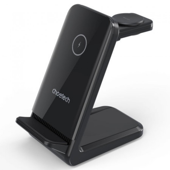 V28-ELECHOT608FBK-202224-00 CHOETECH T608-F-BK 15W 4-in-1 Wireless Charger Stand for iWatch and Samsung Watch (Black) - Image 1
