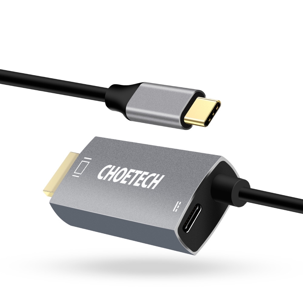 V28-ELECHOXCHM180GYV2-151123-00 CHOETECH XCH-M180-GY-V2 Unidirectional Adapter USB-C (male) to HDMI 4K 60Hz (male) + PD100W Power Delivery 1.8M - Image 1