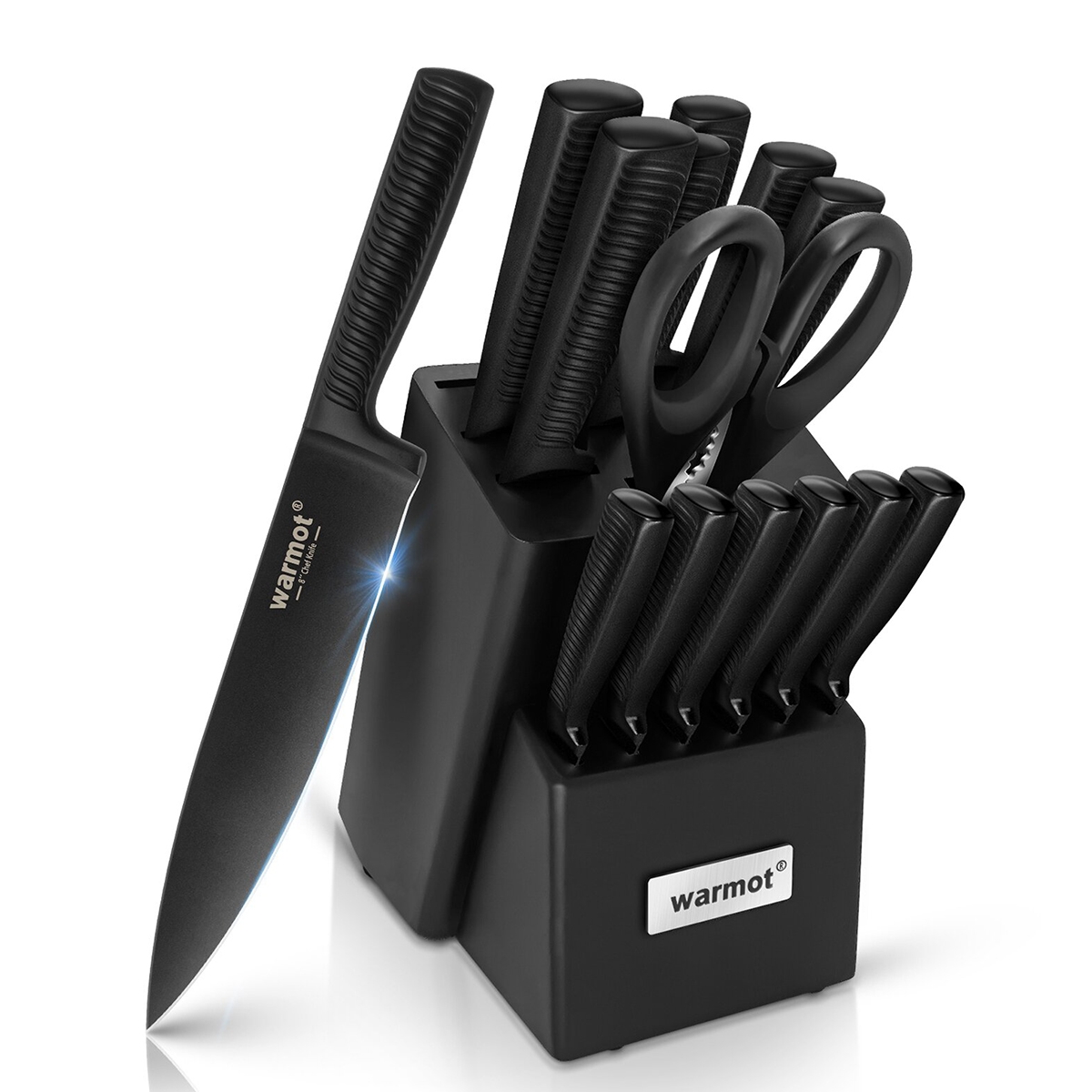 V28-ELEWMT826-197905-00 Warmot 15-Piece Ultra Sharp German Stainless Chef Knife Set with Sharpener Block (826) - Image 1