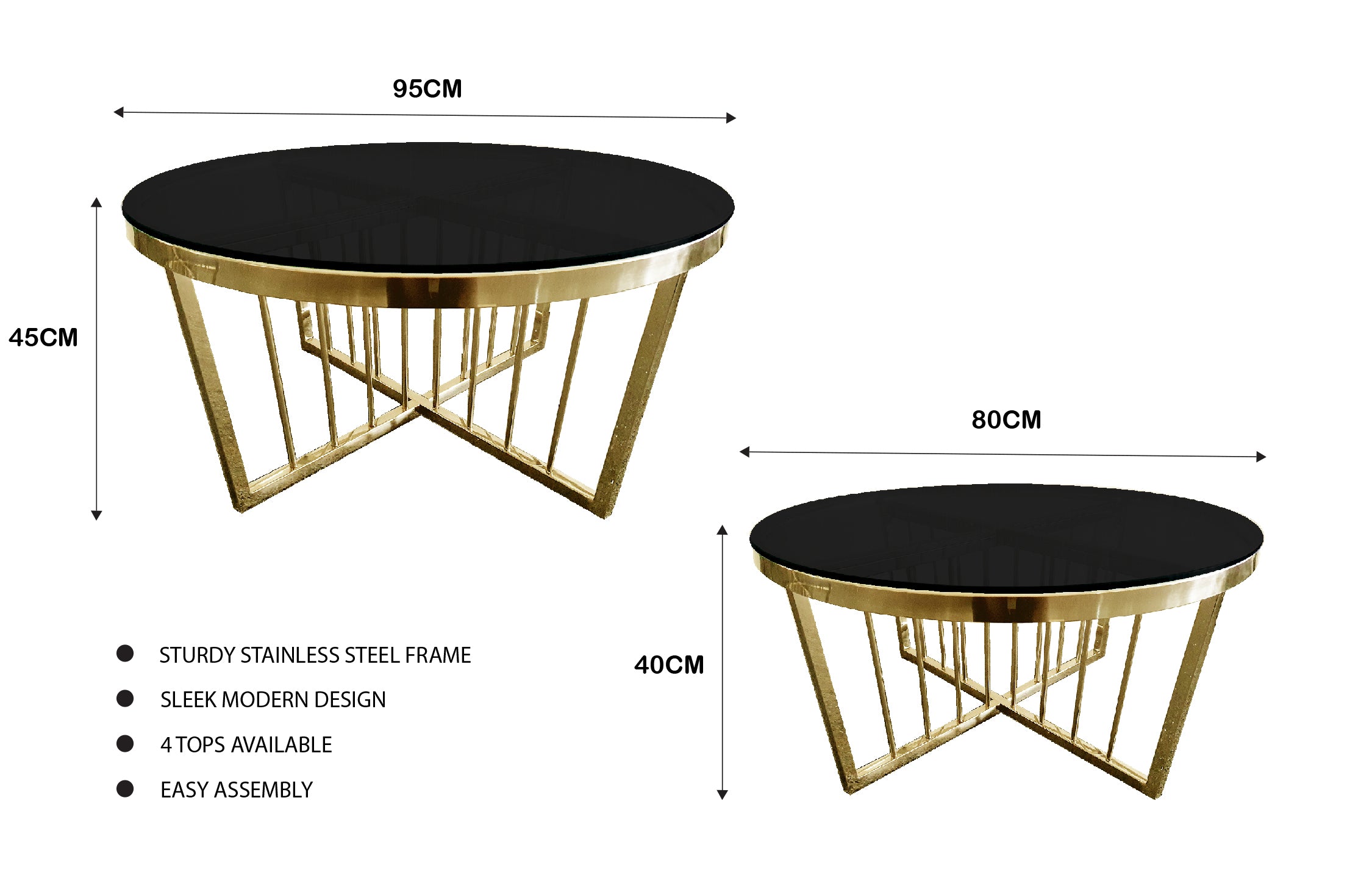 V292-CT-SER-80-GOLDBASE-BLACKGLASS-156281-00 Salina Coffee Table 80cm Gold Base - Black Glass - Image 1