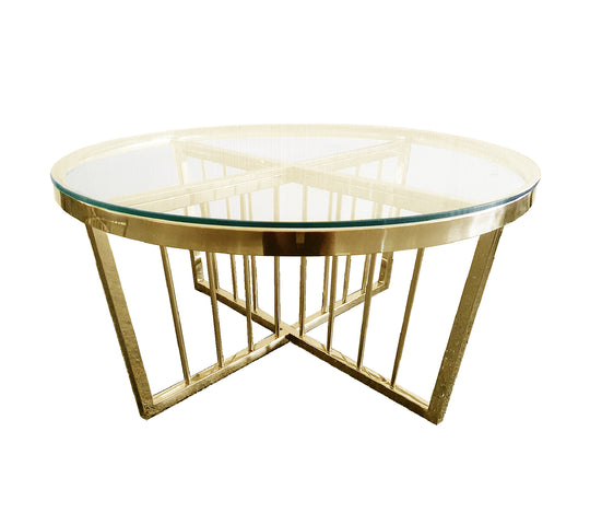 V292-CT-SER-80-GOLDBASE-CLEARGLASS-88713-00 Salina Coffee Table 80cm Gold Base -Clear Glass - Image 1