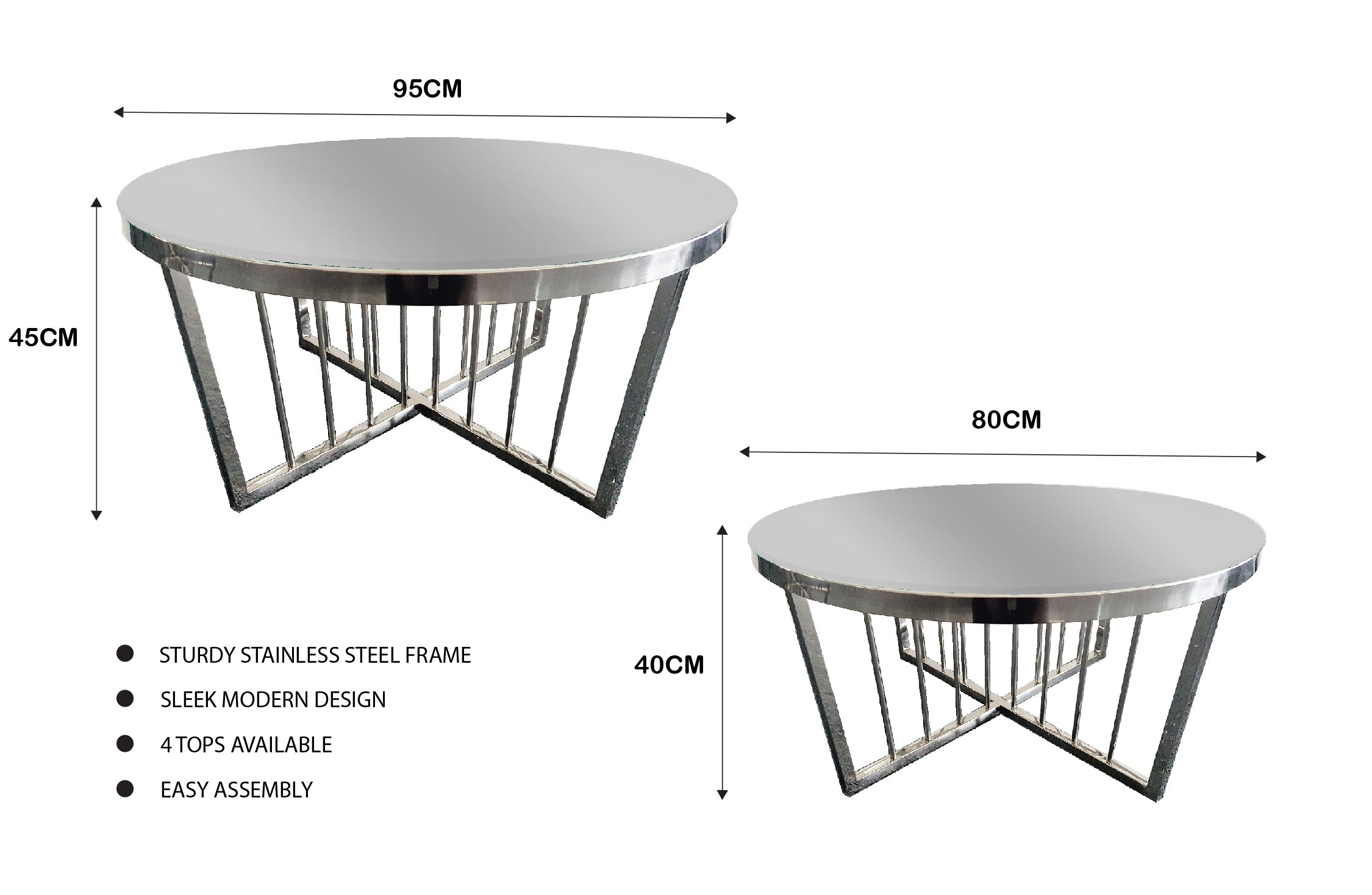 V292-CT-SER-80-SILVERBASE-MIRRORGLASS-156280-00 Salina Coffee Table 80cm Silver Base - Mirror Glass - Image 1