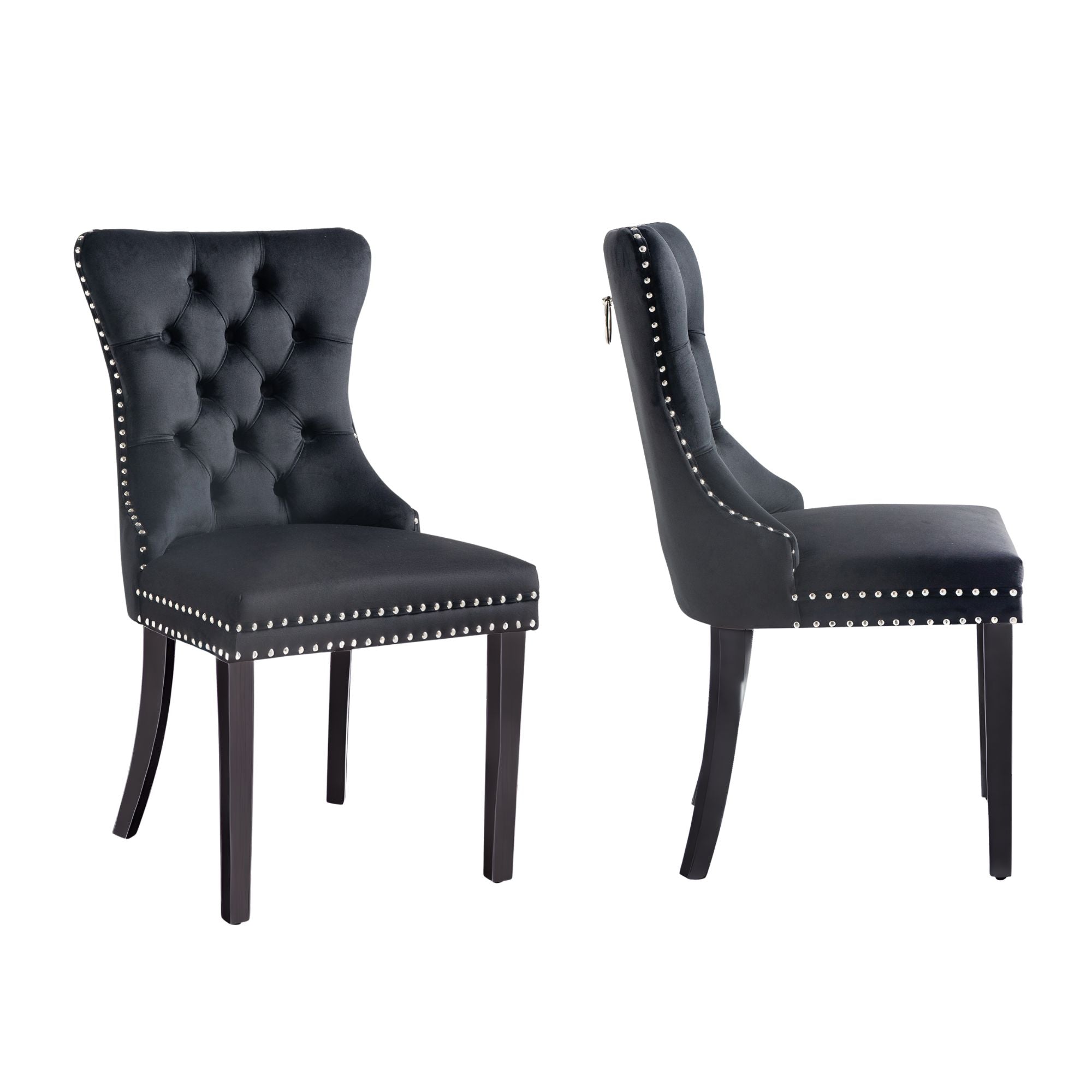V292-DC-ALSEA-BLACK-BLACK-191933-00 Set of 2 - Alsea Black Velvet & Black Rubberwood Dining Chairs Upholstered Tufted Stud Trim and Ring - Image 1