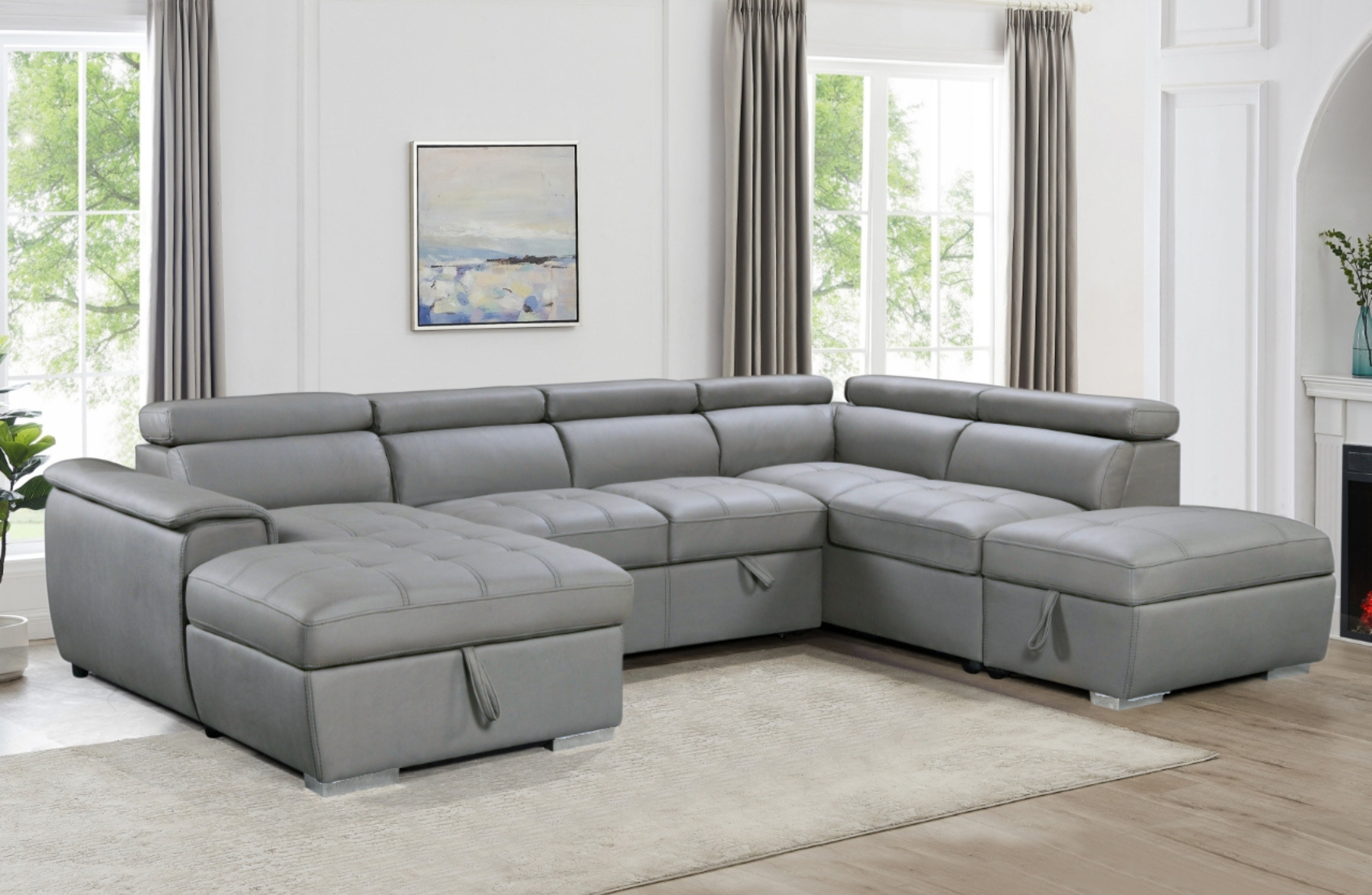 V292-L-PLUSH-LGREY-202509031701-00 Plush Sleeper Modular Chaise Lounge - Light Grey - Image 1