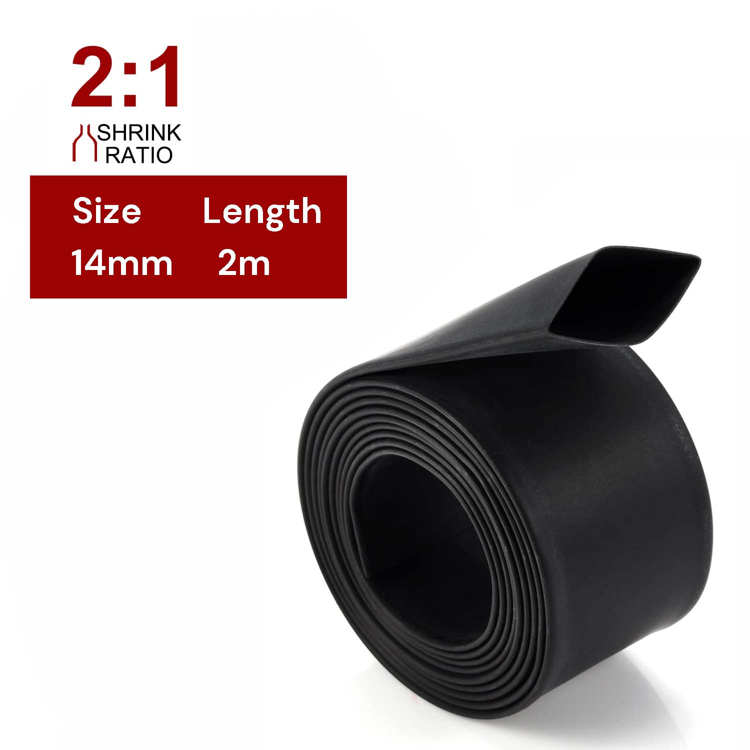 V324-14MM-HTSHRINKBK-2M-130997-00 2m Polyolefin Shrink Tube 9/16" (14mm) 2:1 Ratio Heat Shrink Tubing Sleeving Wrap Shrinking - Image 1