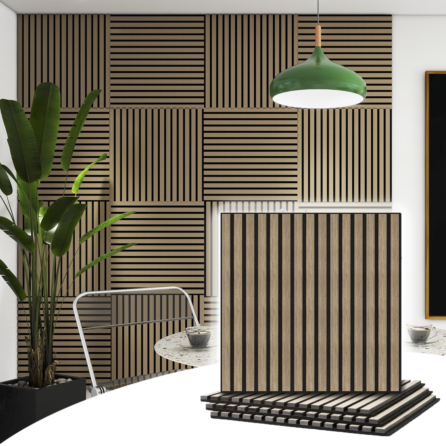 Version 1.0.0 4 Pcs 60cm x 60cm Wall Panel Wood Slat Acoustic Panels Sound Absorbing Proof Panel for Wall Ceiling Decorative Walnut - Image 1