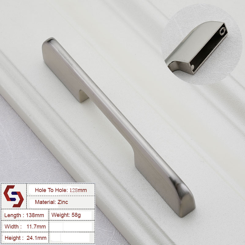 V324-BL-2019-BS-128-2019-GREY-128-00 Zinc Kitchen Cabinet Handles Drawer Bar Handle Pull brushed silver color hole to hole size 128mm - Image 1