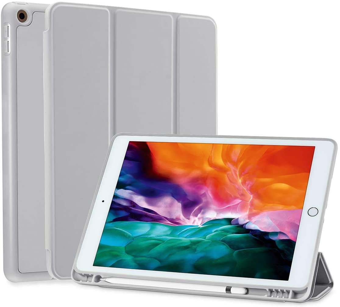 V324-IP102-TPU-GREY-ipad-10-grey-tpu-case-1-00 IPad 10.2 2019 7th Pencil Holder Slim Smart TPU Soft Case Grey - Image 1