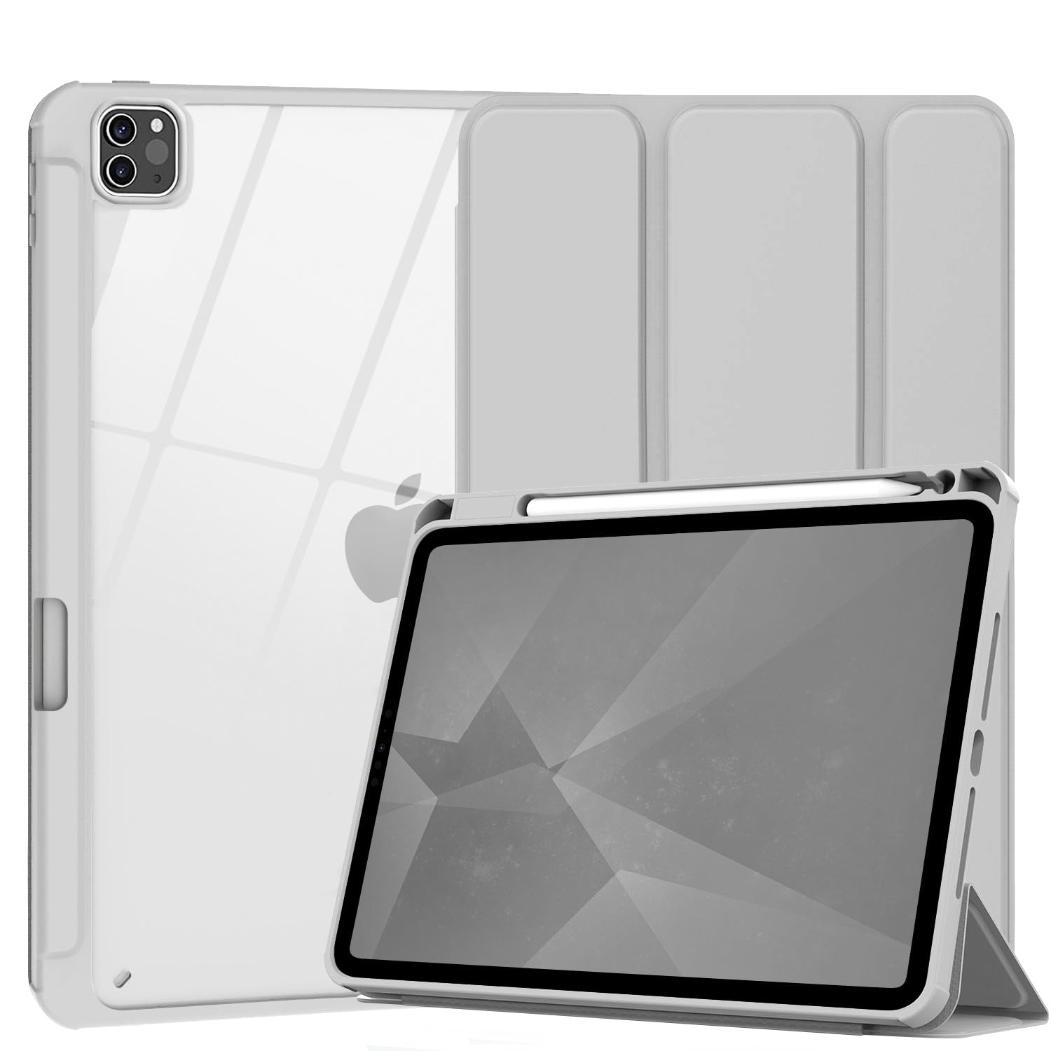 Version 1.0.0 iPad Pro 11 Inch 2020-2022 Soft Tpu Smart Premium Case Auto Sleep Wake Stand Clear Cover Pencil holder Grey - Image 1