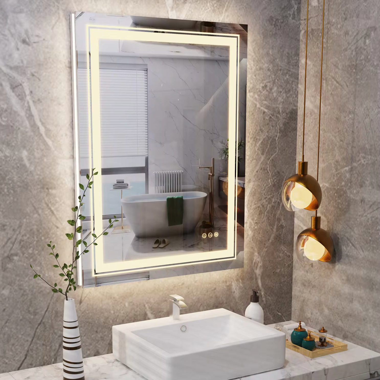 V355-IA-RWM-8060-177177-00 Interior Ave - LED Rectangle Frameless Salon / Bathroom Wall Mirror - 80 x 60cm - Image 1