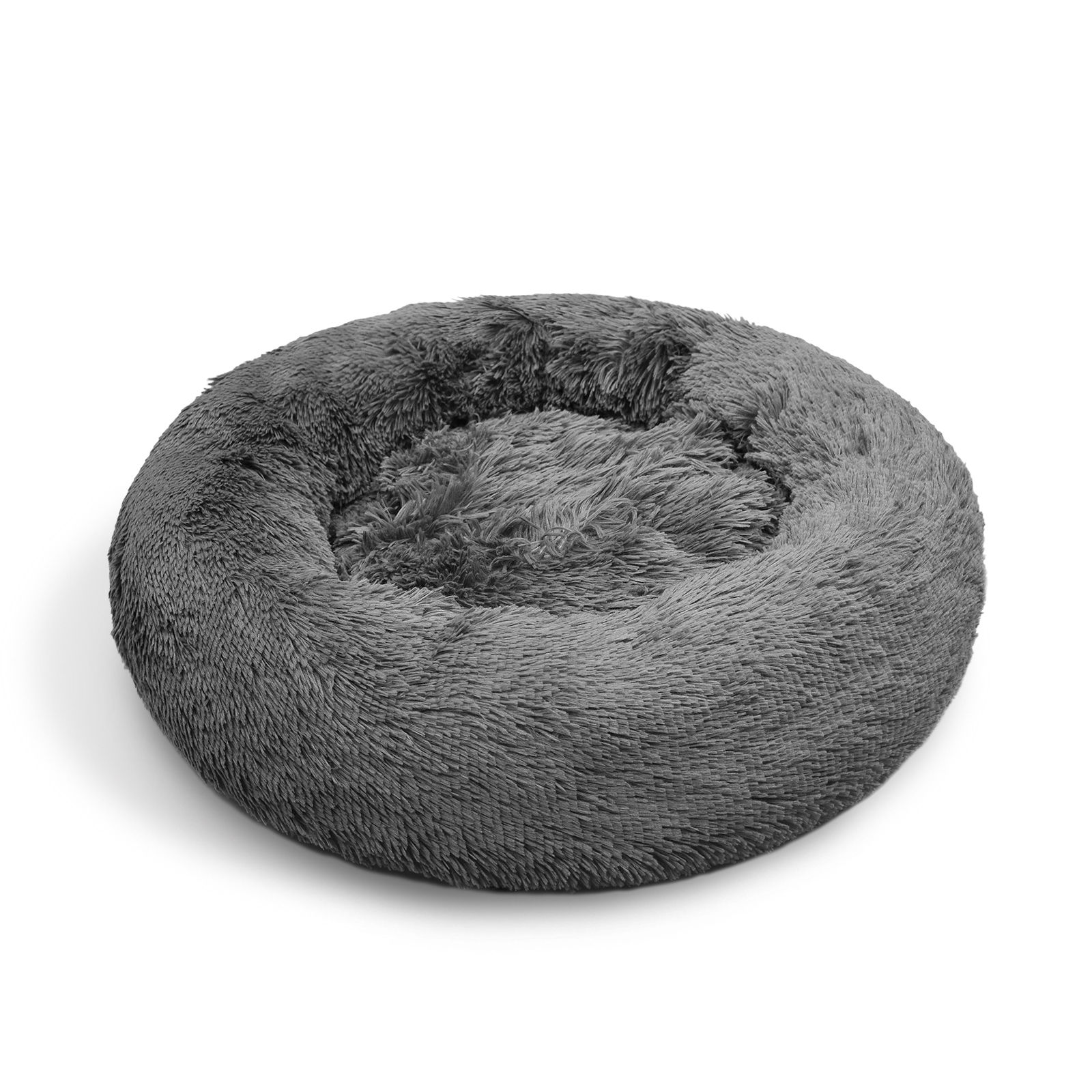 V360-PTDB0000-DG-L-61219-00 Dog Pet Cat Calming Bed Warm Plush Round Nest Comfy Sleeping Bed Dark Grey 90cm - Image 1