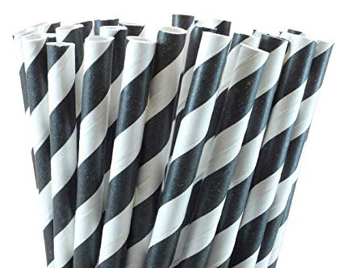 V382-BLACKSTRAW200-144489-00 200 Pack Black White Drinking Straws Biodegradable Eco Paper Birthday Party Event Bistro Bar Cafe Take Away - Image 1