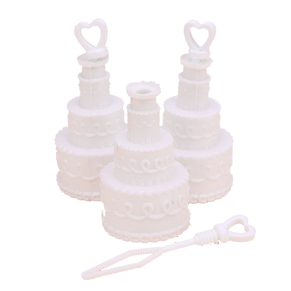 V382-CAKEBUBBLESX25-202504030815-00 25 Pack Wedding Cake Blow Bubble Bottles White Plastic 6cm High Bomboniere Favour Guest Gift - Image 1