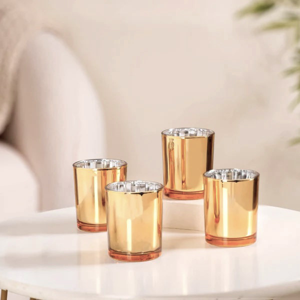 V382-GOLDS10-202503121005-00 10 Pack Gold Votive Tealight Candle Holders Valentines Day Mercury Wedding Decor Glass Candlestick Party Decorations Bridal Baby Shower Event - Image 1
