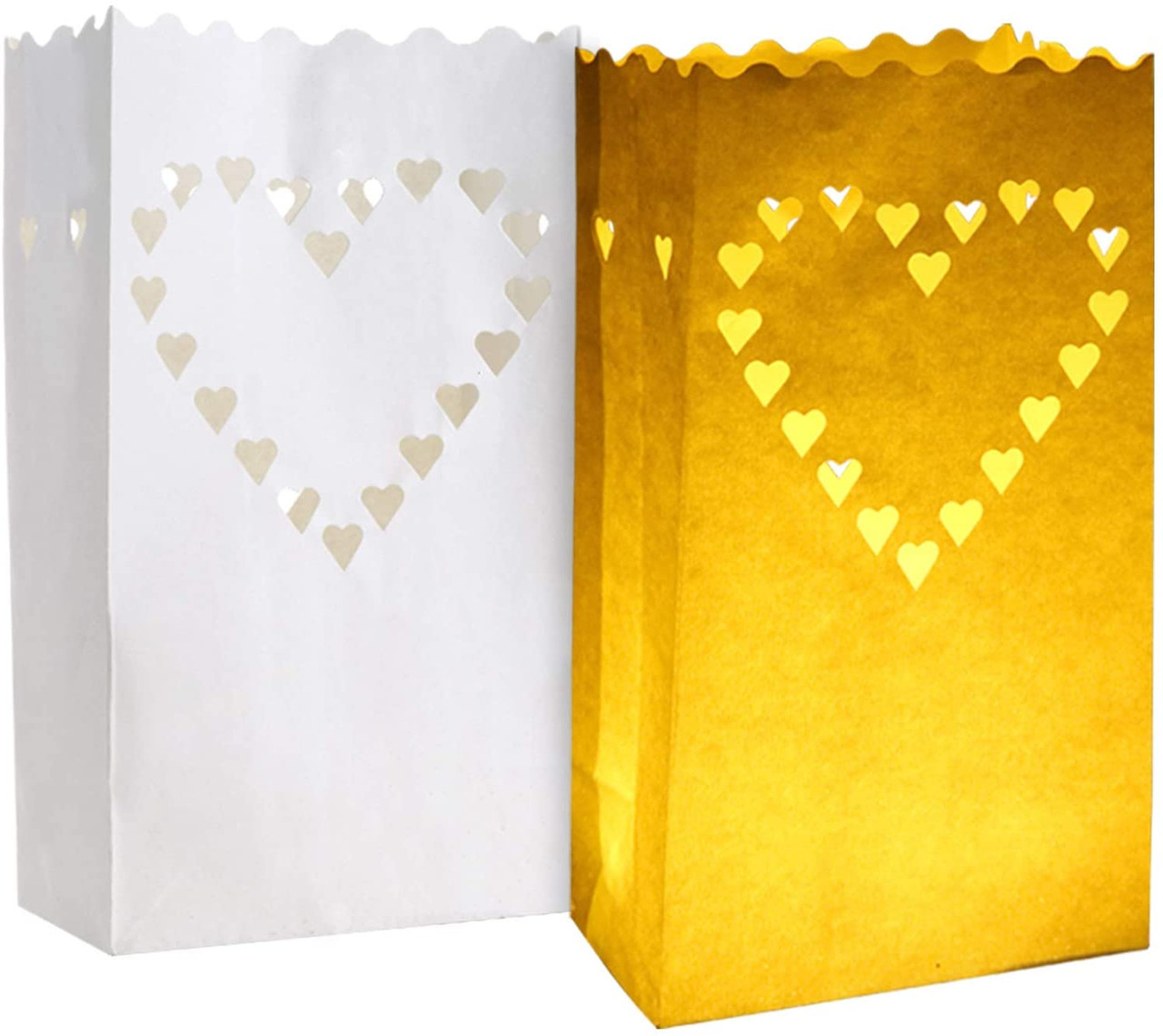 V382-HRTLUM50-202503040853-00 50 Pack White Heart Luminary Paper Candle Tea Light Lantern Bags Garden Wedding Anniversary Birthday Night Decorations Evening Party - Image 1