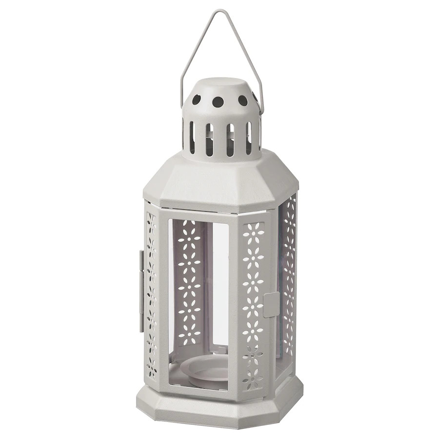 V382-LGREYLANTERN-71852-00 Grey Metal Miners Lantern Summer Wedding Home Party Room Balconey Deck Decoration 21cm Tealight Candle - Image 1