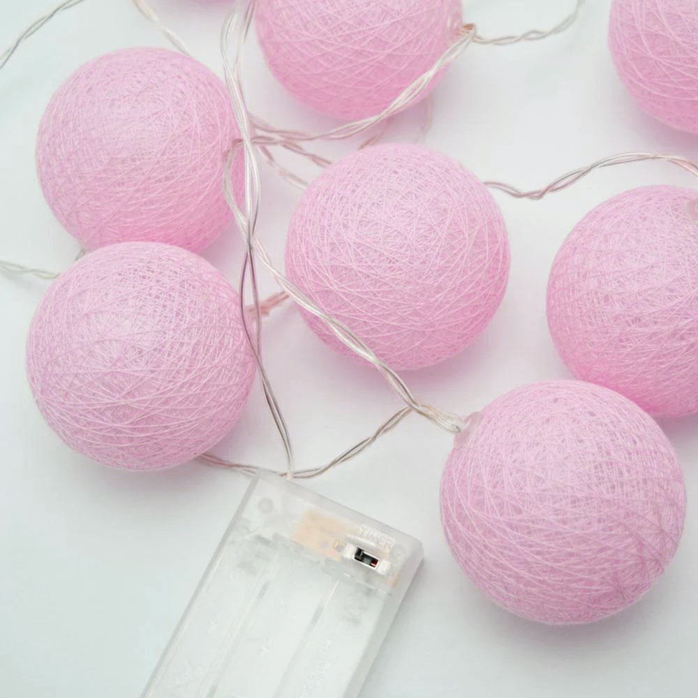 V382-PALEPINKBALLBATT50-202504030820-00 50 Ball Pastel Pink LONG 5m String Light Battery Box 5cm Cotton Ball Christmas Birthday Bbay Girl Special Occasion Decoration - Image 1