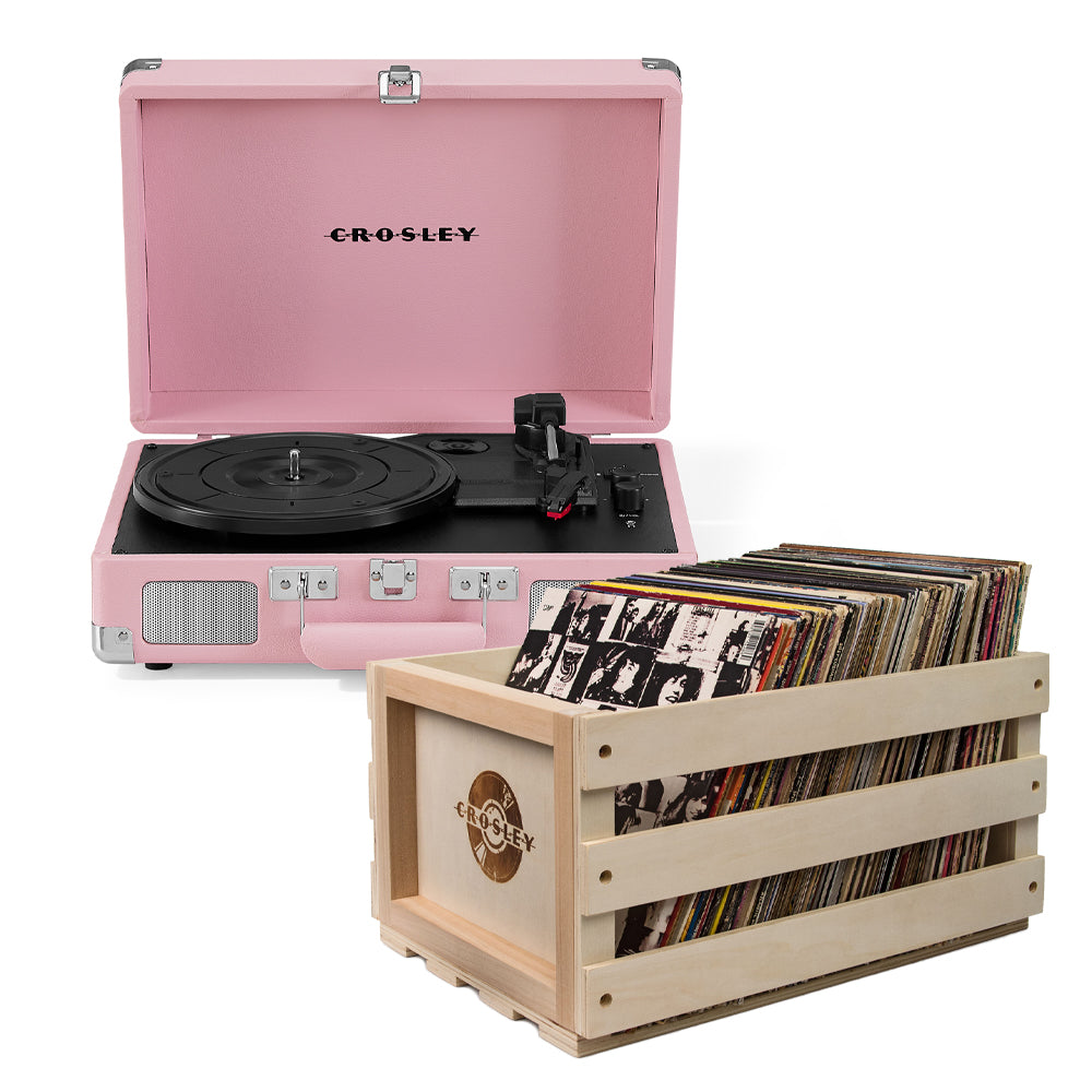 V398-CR8005ESC-BH4-202506051206-00 Crosley Cruiser Bluetooth Portable Turntable - Blush Pink + Bundled Crosley Record Storage Crate - Image 1