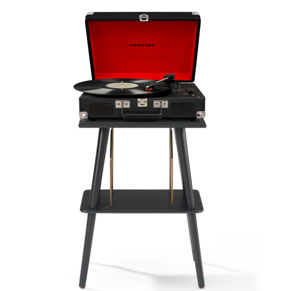 V398-CR8005FST-BK4-202504101336-00 Crosley Cruiser Bluetooth Portable Turntable - Black + Crosley Entertainment Stand Bundle - Image 1