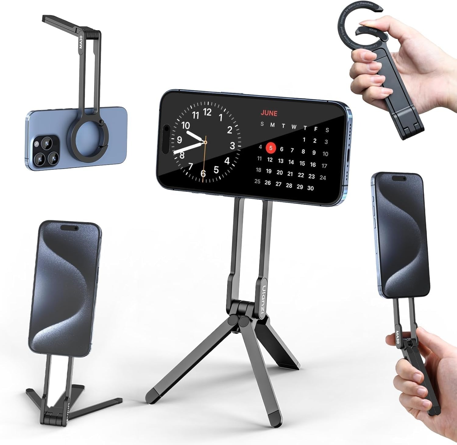V413-M030-202503251451-00 ULANZI MA30 Magnetic Phone Tripod Stand for iPhone - Aluminium Maglock Smartphone Mini Tripod Pocket Cell Phone Stand Dual-Sided Magnet Quick Mount Compatible with iPhone 16 15 14 13 12 Magsafe
(Grey) - Image 1