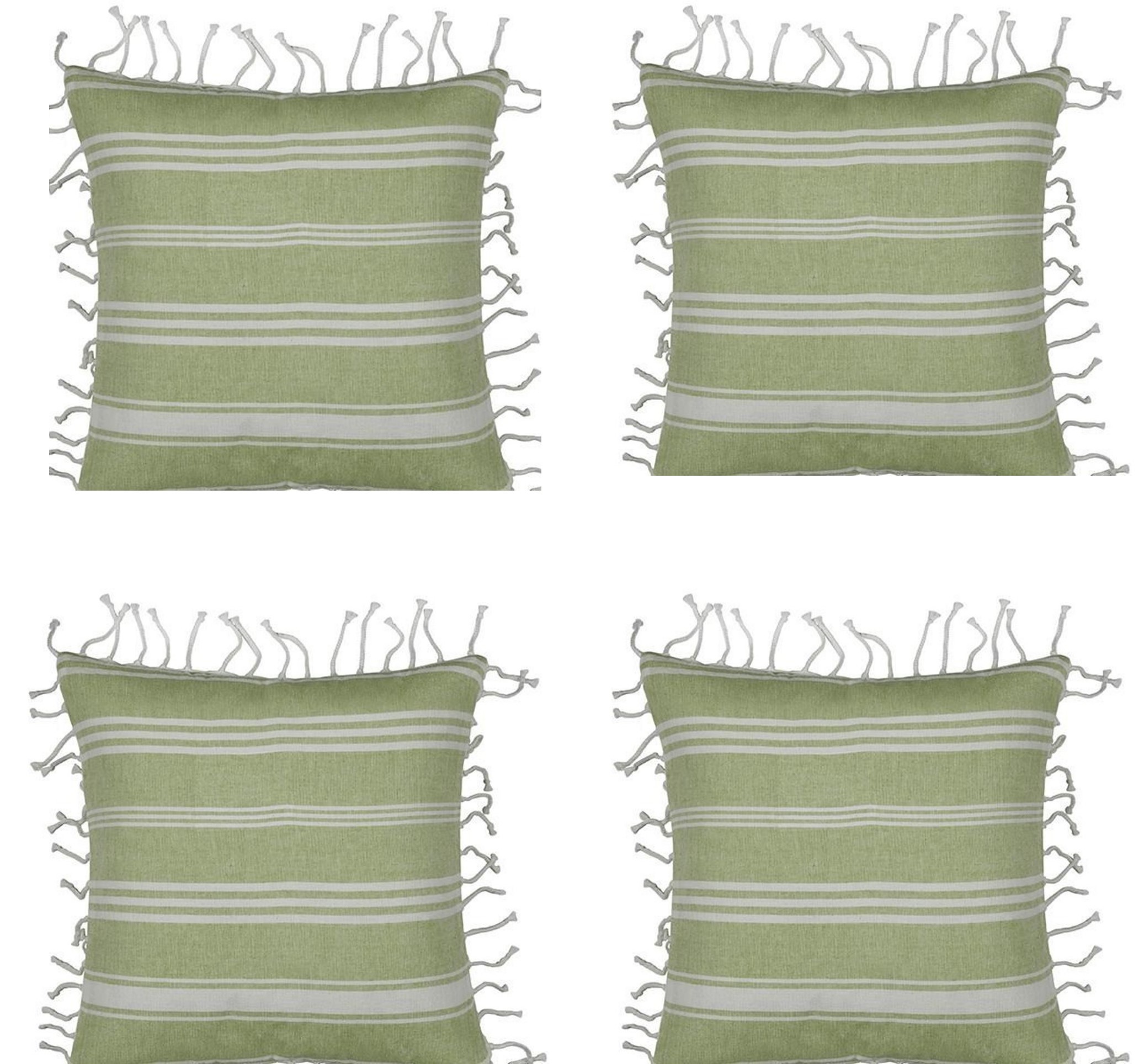 V416-444180D20PK4-142185-00 Pack of 4 Fresh Green & White Striped Cushion Cover with white knotted edging - Image 1