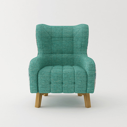 V43-AC-ROSEGR-C-04_1_16 Armchair High back Lounge Accent Chair Designer Printed Fabric with Wooden Leg - Image 1