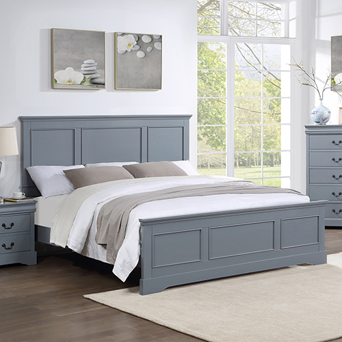 V43-BED-SPNC-Q-191946-00 Queen Bed Frame in Solid Wood with Slats Support in Grey colour - Image 1