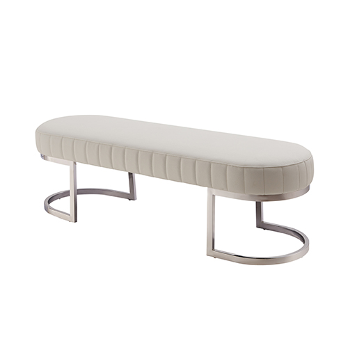 V43-BNC-HLDA-144745-00 Hilda Bench Chair Air Leather Padded Upholstered Seat Polished Stainless Steel Feet - Image 1