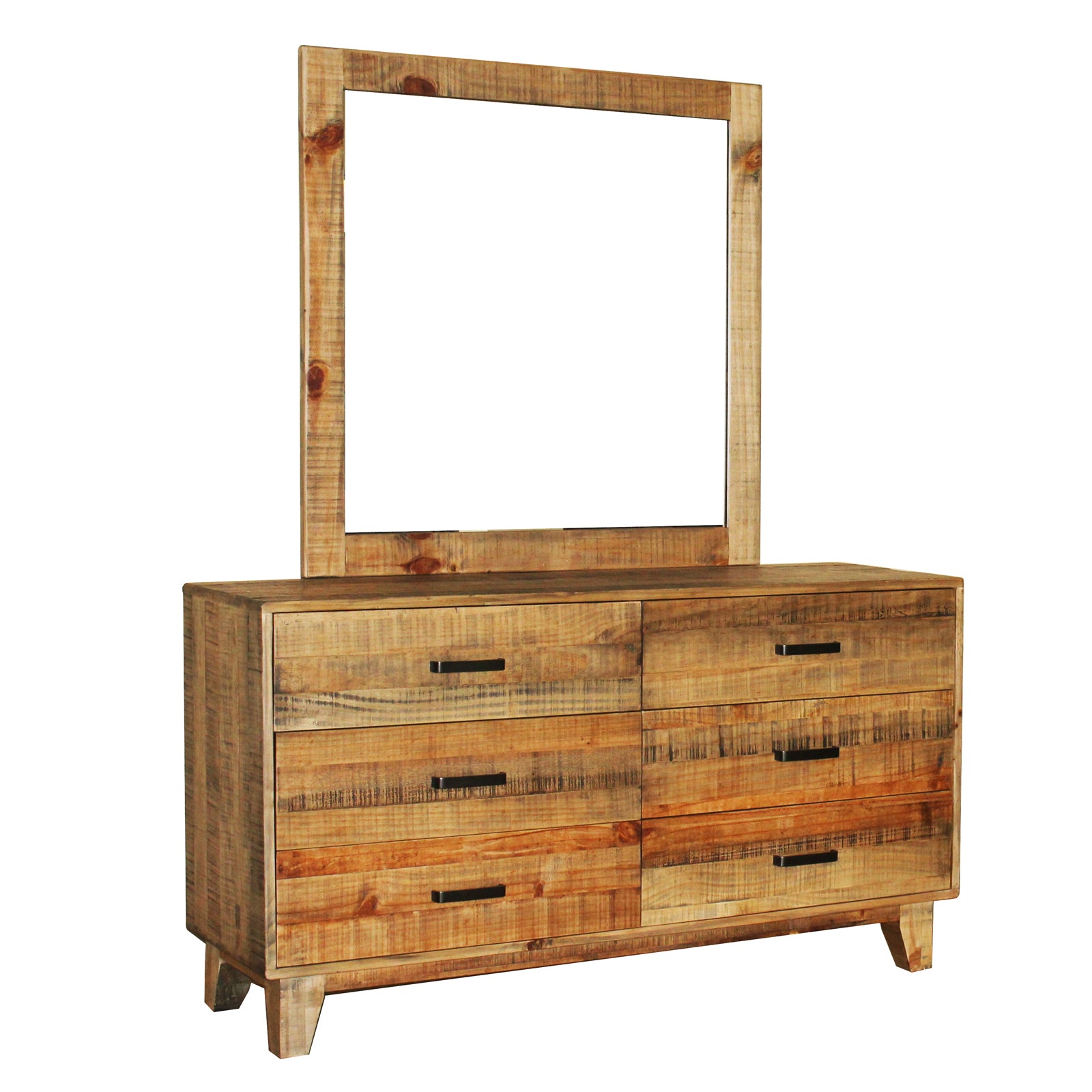 V43-DRS-WDS-202505131815-00 Dresser with 6 Storage Drawers in Solid Acacia With Mirror in Vintage Light Brown Colour - Image 1