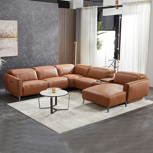 V43-SOF-LONDN-R-CS-191616-00 London 5 Seater Corner Sofa Chaise Genuine Leather Electric Recliner Power Slide Right Chaise - Image 1