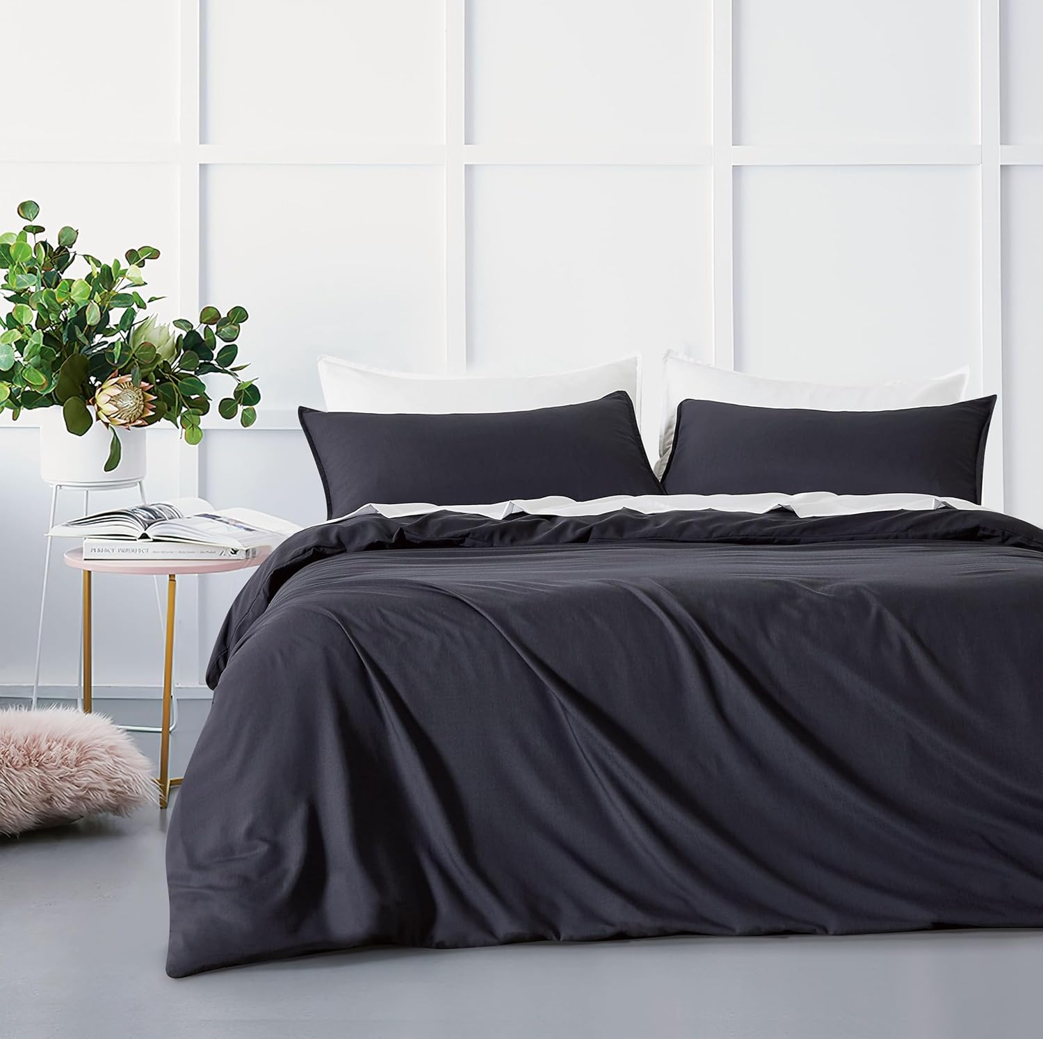 V439-AQSBAMPOLYCHAR-210940-00 Bamboo Microfibre Quilt Cover Set - Charcoal - Single - Image 1