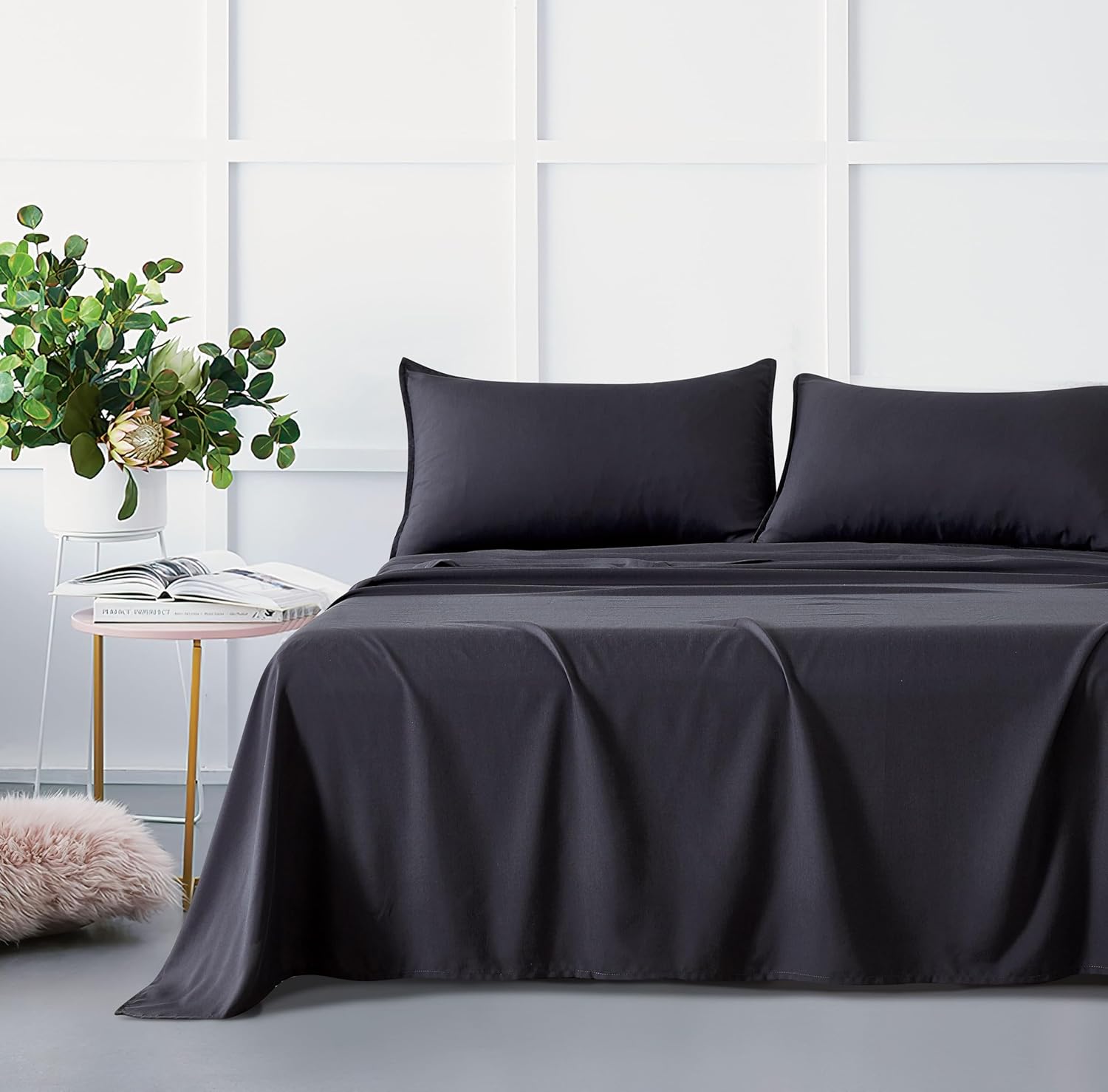 V439-ASSTBAMPOLYCHAR-210910-00 Bamboo Microfibre Sheet Set - Charcoal - Single - Image 1
