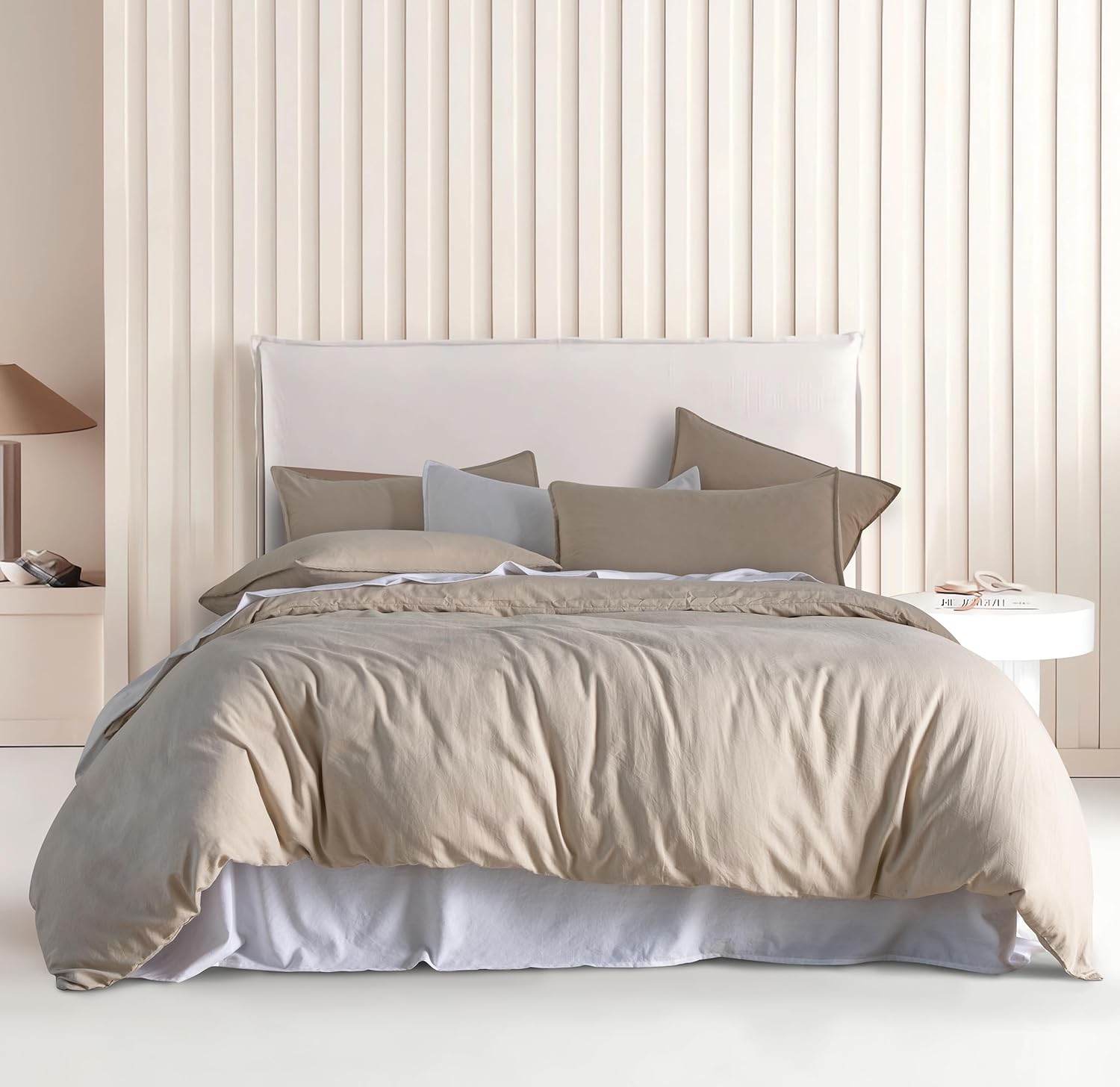 V439-CQSLINENWM-191181-00 Vintage Washed Microfibre Quilt Cover Set (3Pcs) - Linen - Queen Size - Image 1