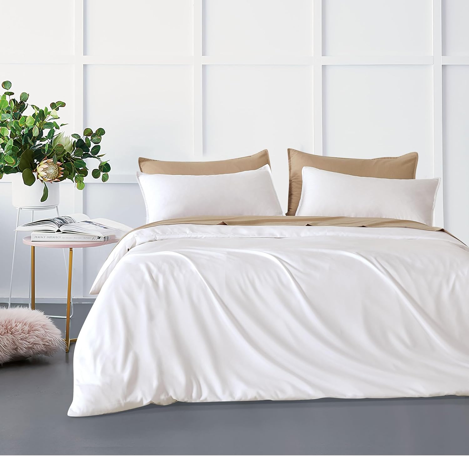 V439-DQSBAMPOLYWHITE-210927-00 Bamboo Microfibre Quilt Cover Set - White - King - Image 1