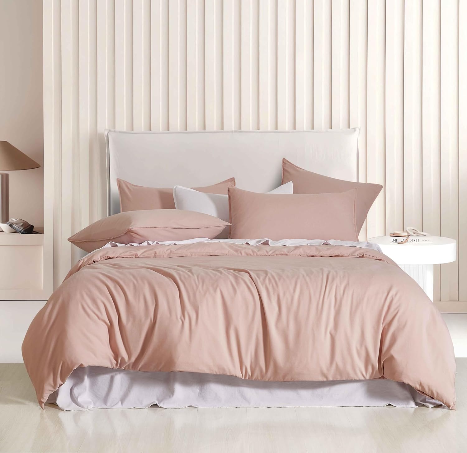 V439-DQSPINKWM-218376-00 Vintage Washed Microfibre Quilt Cover Set (Pink, King) - Image 1