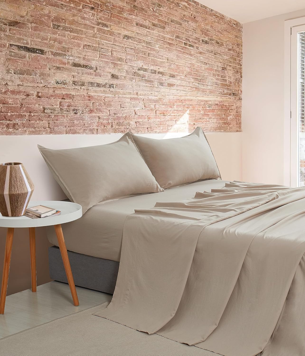 V439-DSSTLINENWM-191273-00 Vintage Washed Microfibre Sheet Set with 2 Pillowcases - Linen - King - Image 1