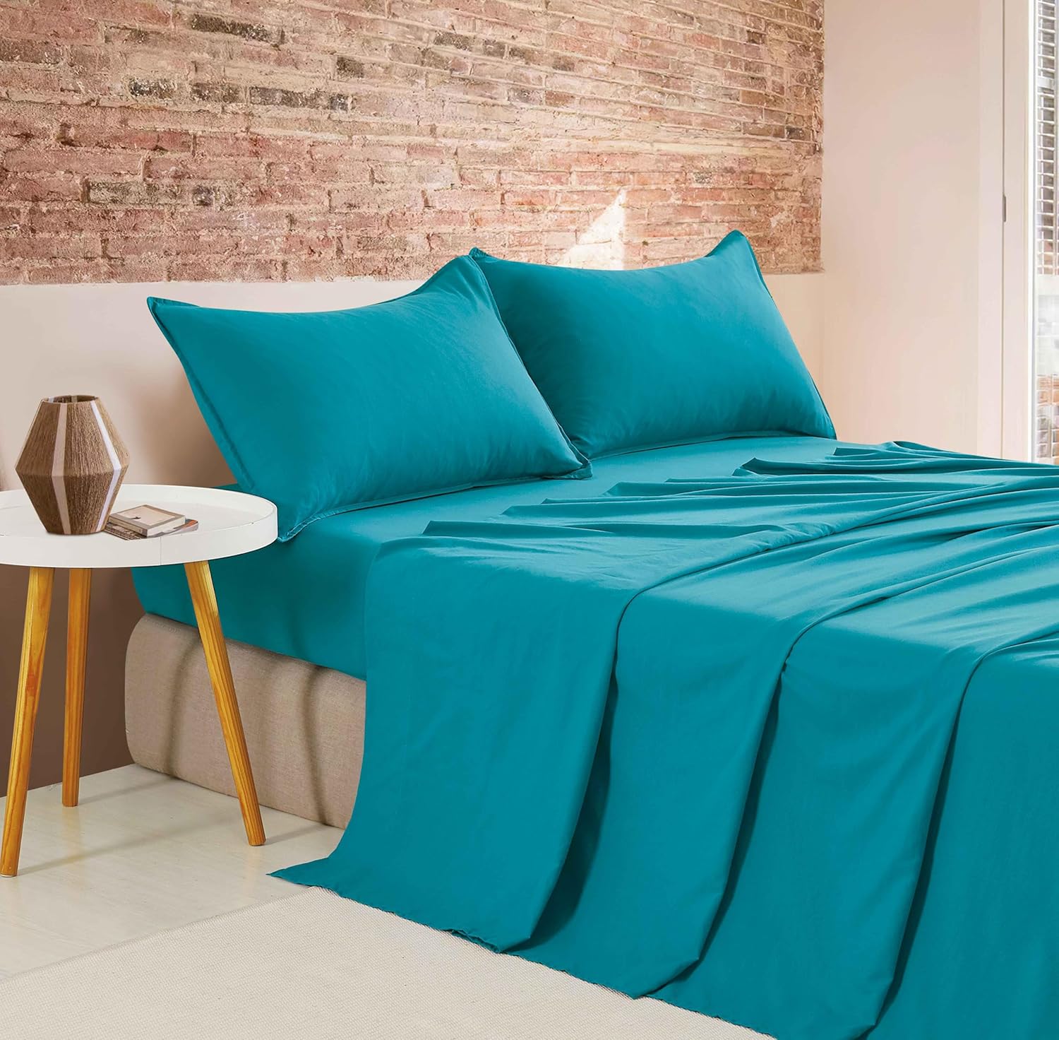 V439-DSSTTEALWM-218340-00 Vintage Washed Microfibre Sheet Set (Teal, King) - Image 1