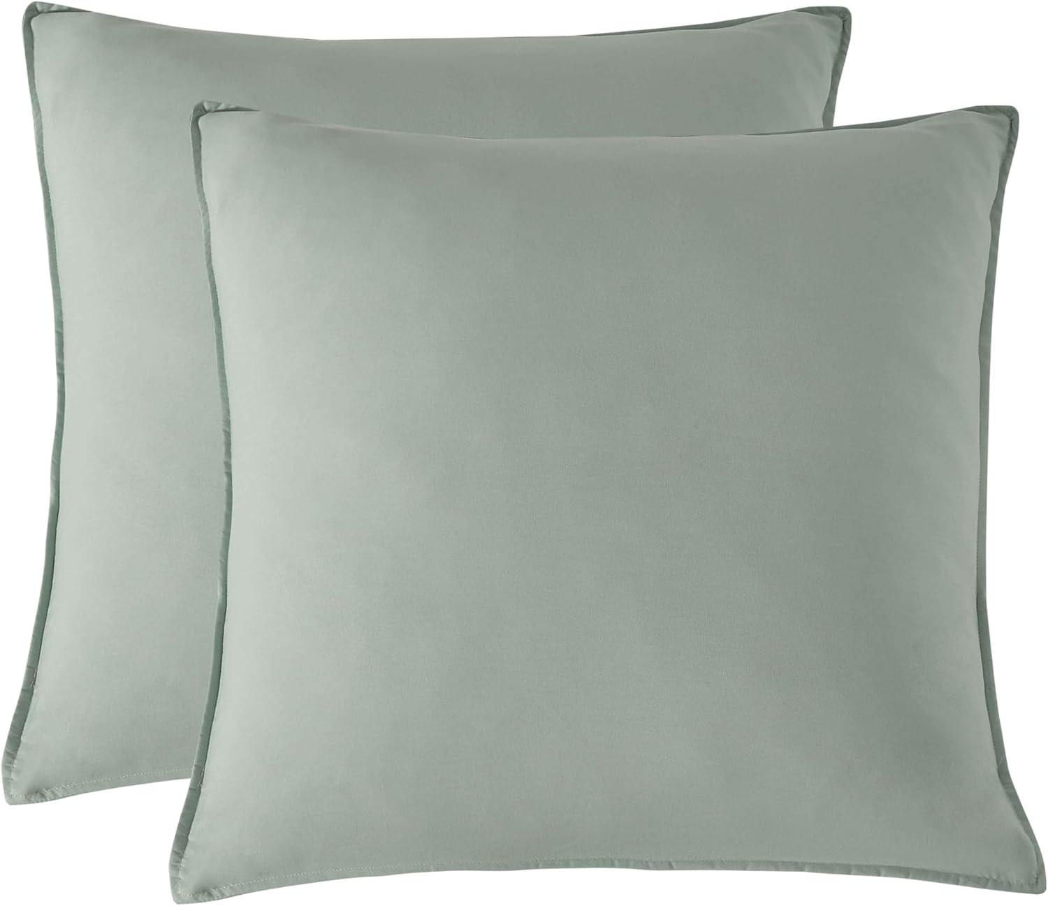 V439-EPSAGEWM2-218301-00 Twin Pack Vintage Washed Microfibre European Pillowcase (Sage, Square) - Image 1