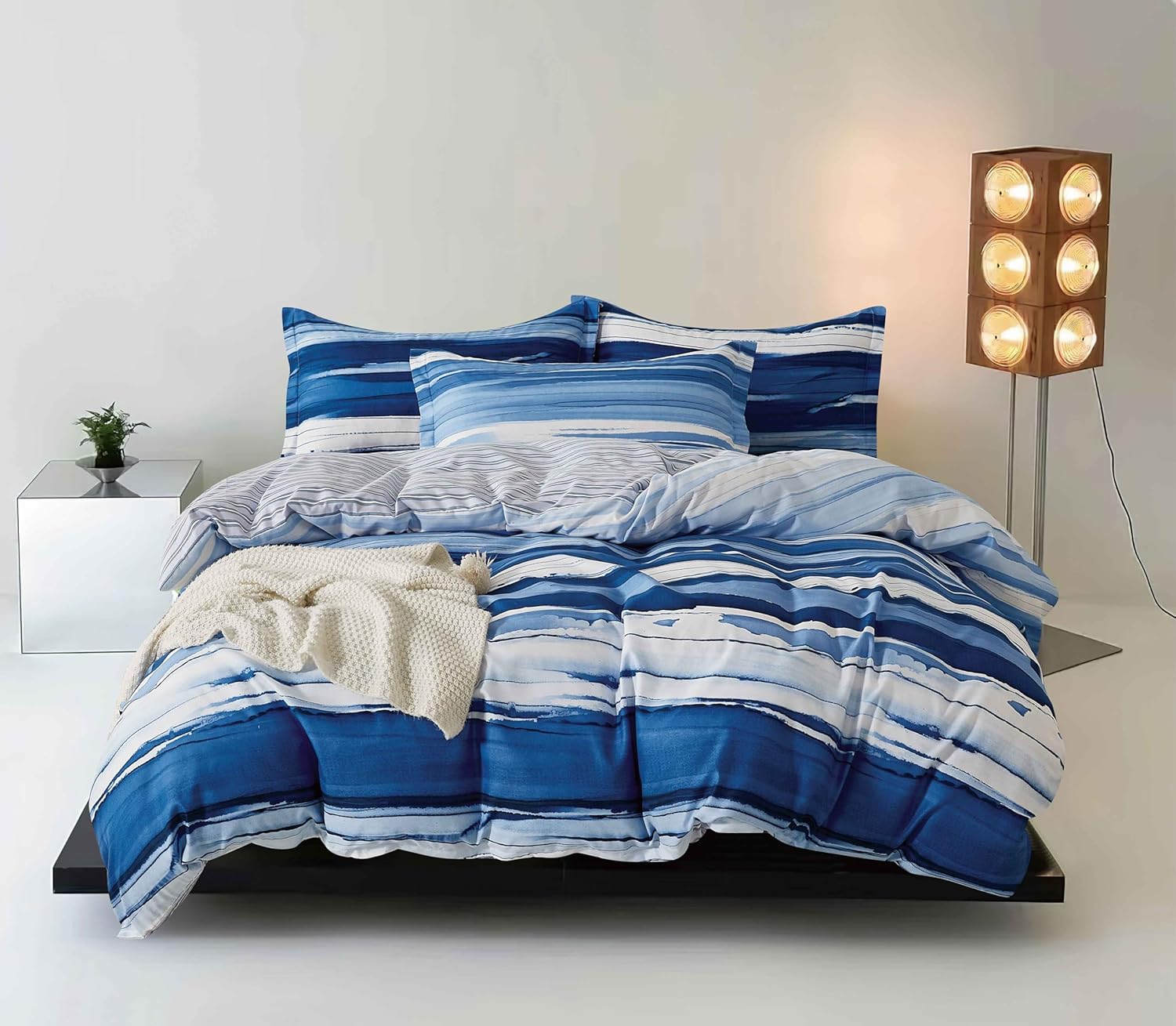 Print Microfibre Quilt Cover Set - Ultra Soft with Zipper Closure (Ethan, Super King Size)